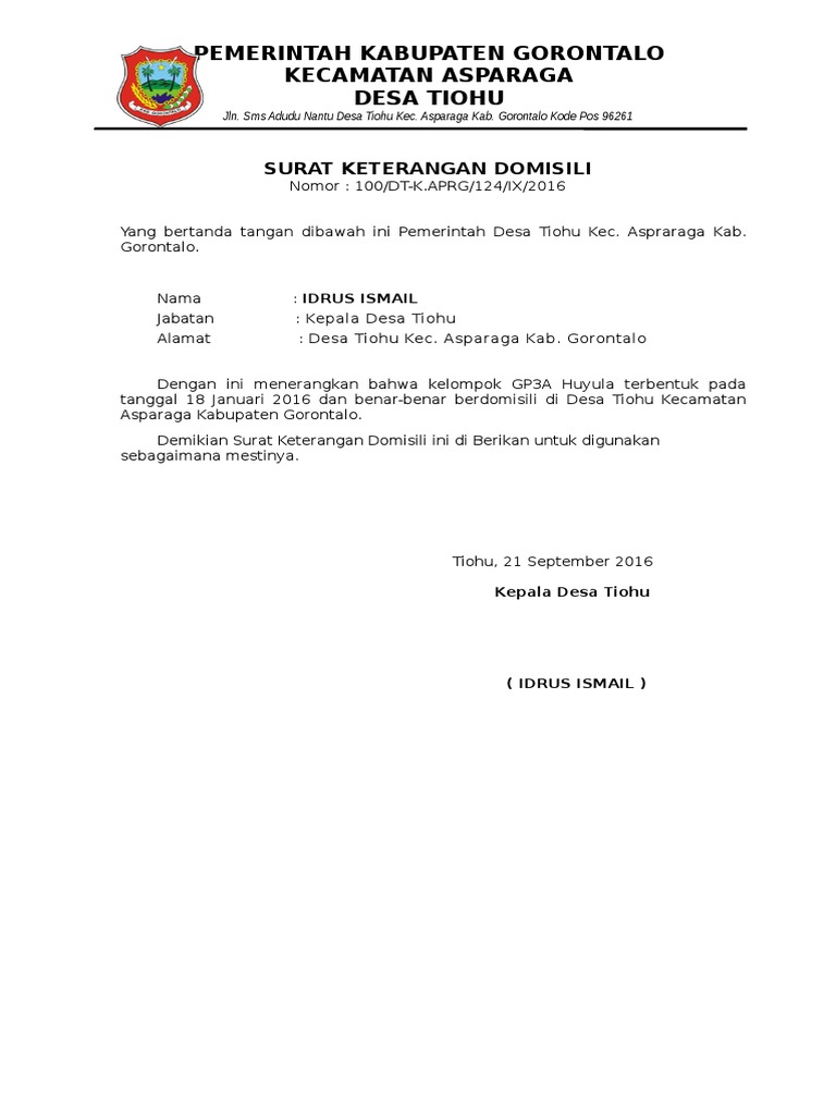 Contoh Surat Keterangan Domisili Pdf