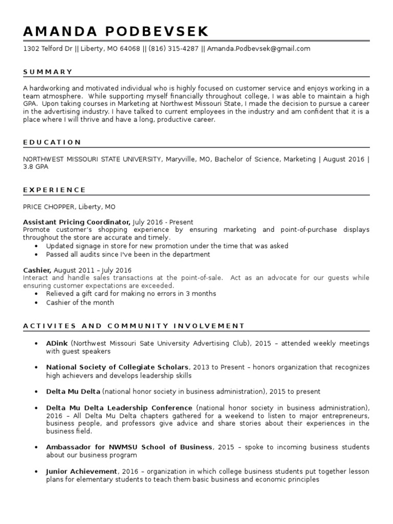 Marketing Graduate with Customer Focus | PDF | Career & Growth