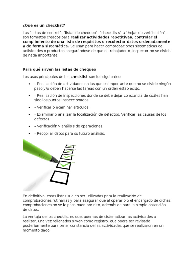 Definición y uso del checklist | PDF | Toma de decisiones | La ...