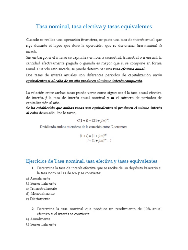 Tasa Nominal y Efectiva | PDF