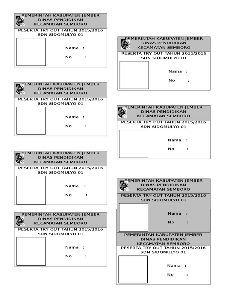 Name Tag Peserta Try Out 2015/2016 | PDF