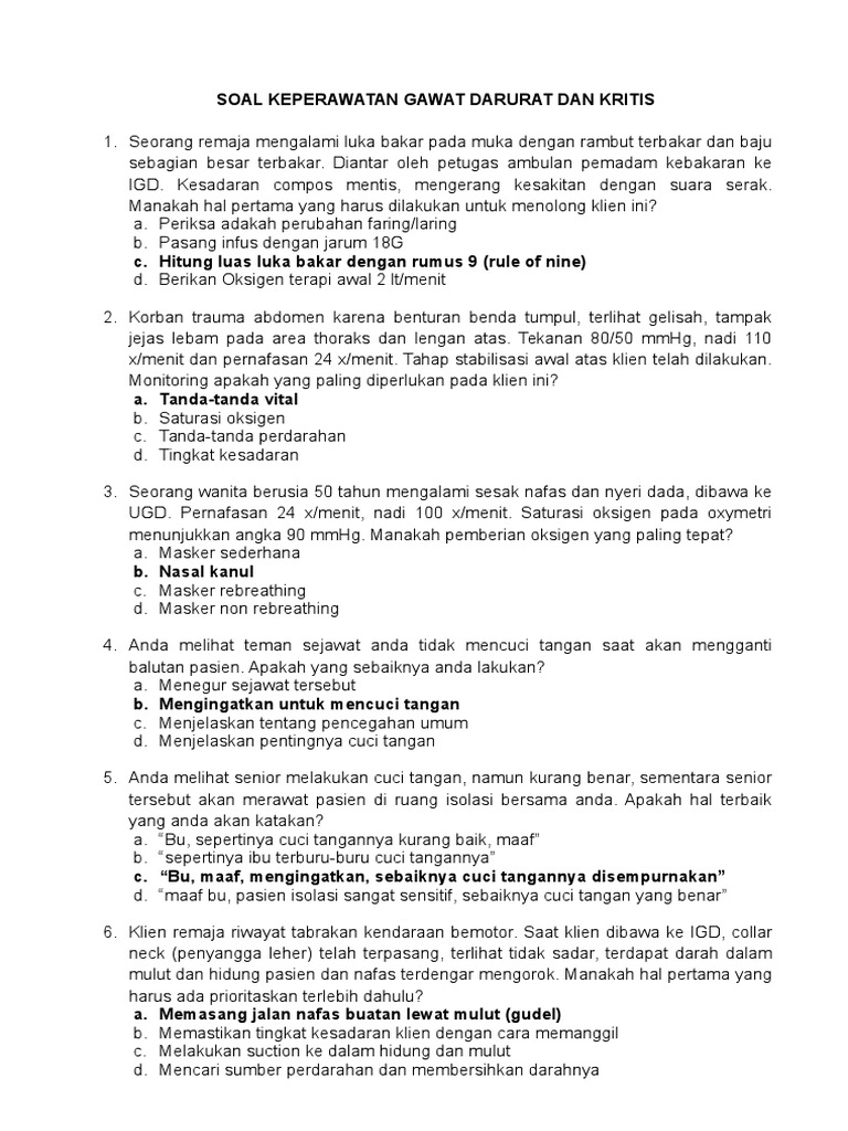 Soal Keperawatan Gawat Darurat Dan Kritis