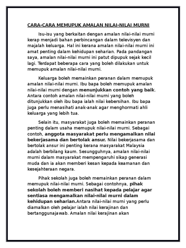 Cara Memupuk Nilai Nilai Murni Pdf