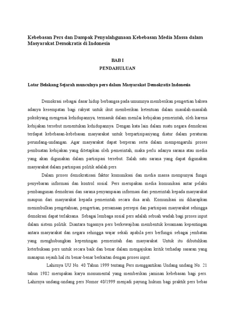 Kebebasan Pers dan Dampak Penyalahgunaan Kebebasan Media Massa dalam