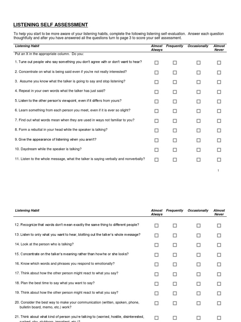 Listening Self-Assessment Guide | PDF | Semiotics | Cognitive Science