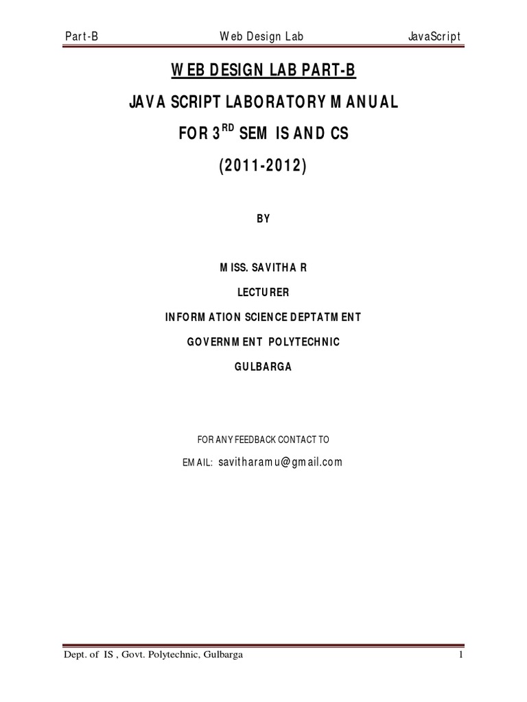 Webdesing Lab Part-B (Java Script) PDF | PDF | Java Script | Computer ...