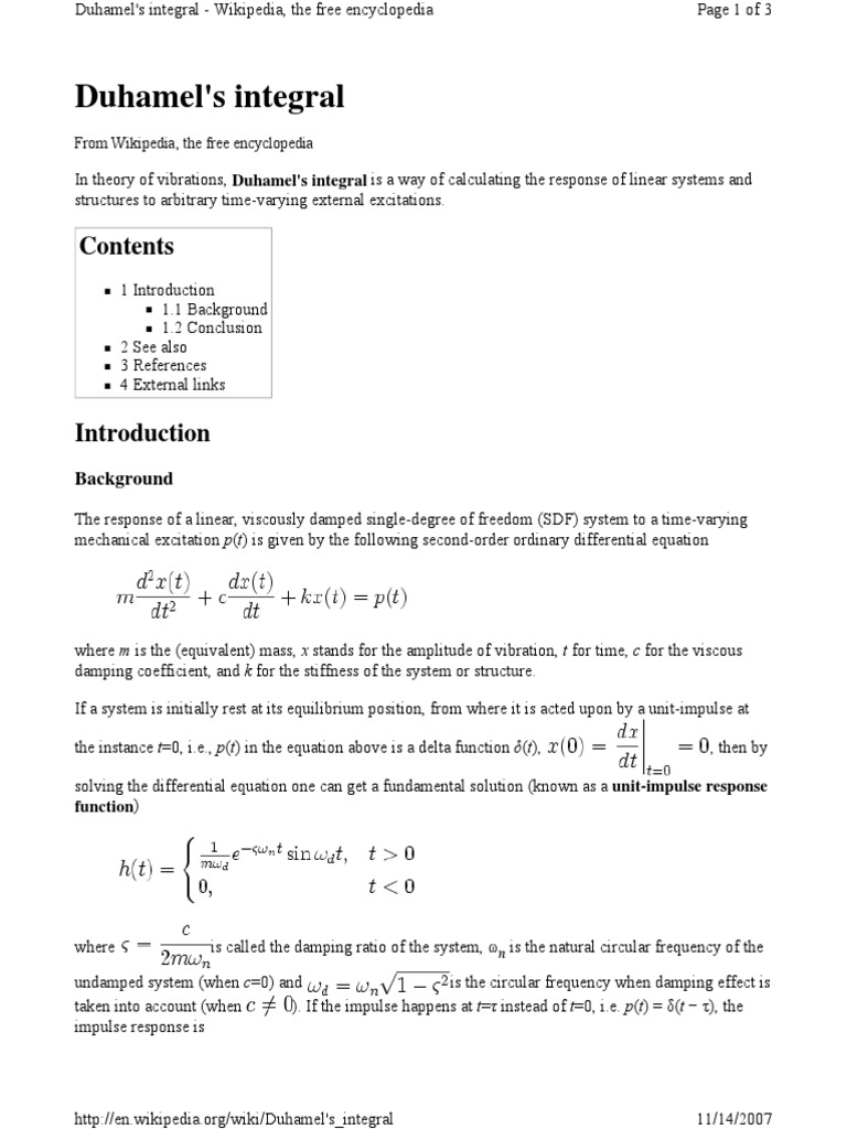 Duhamel's Integral PDF Analysis Physical Quantities