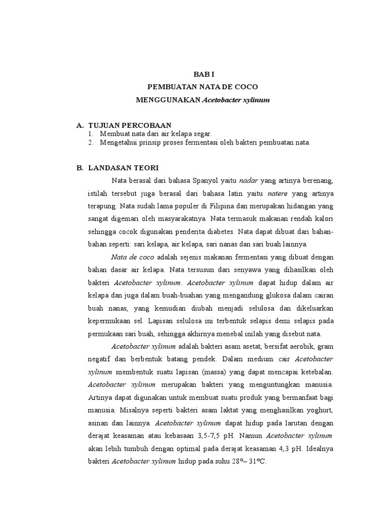 Laporan Praktikum Pembuatan Nata de Coco Dengan