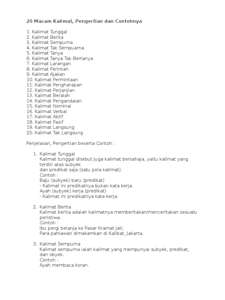 20 Macam Kalimat Aktif Dan Pasif