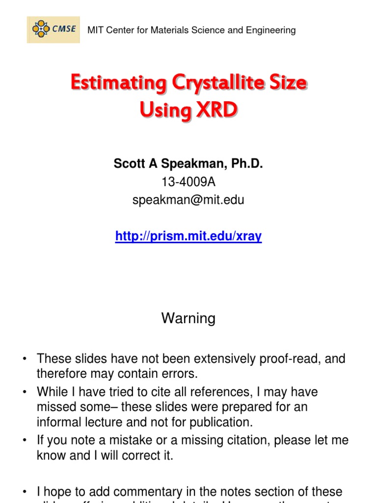 5a Estimating Crystallite Size Using XRD PDF | PDF | X Ray ...
