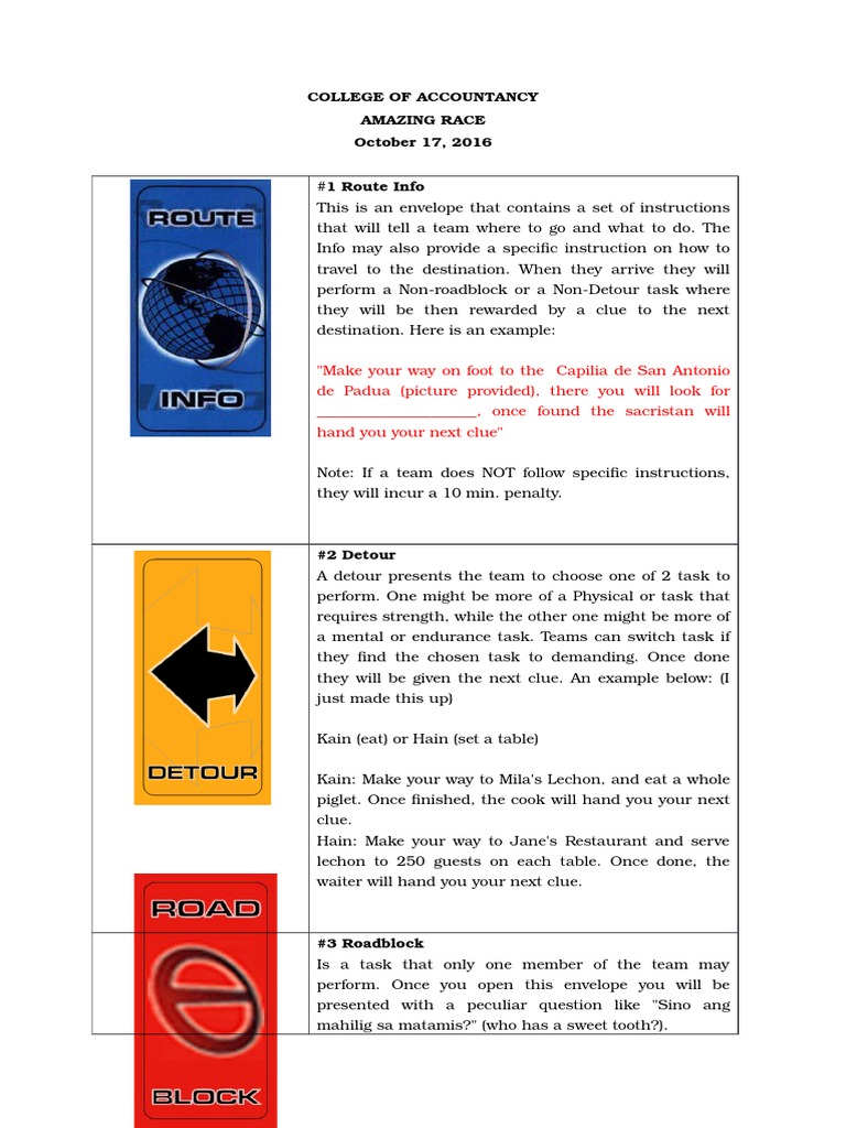 Amazing Race | PDF | The Amazing Race | Endurance Sports for Free Amazing Race Printables Pdf