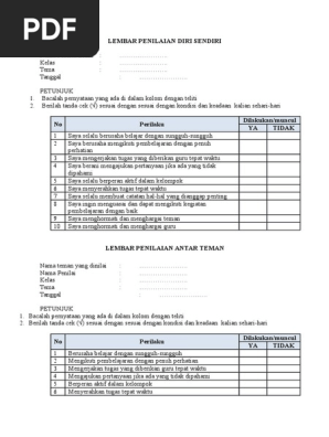 Contoh Lembar Penilaian Diri Sendiri Pdf