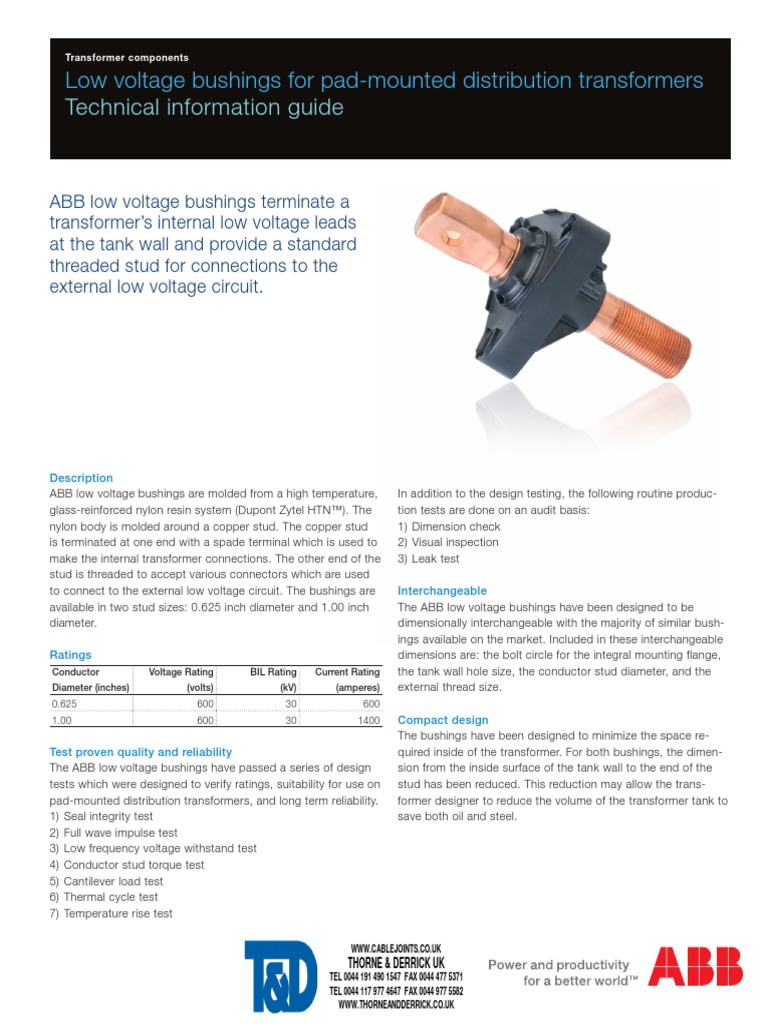 ABB Low Voltage Bushings For Pad Mounted Distribution Transformers