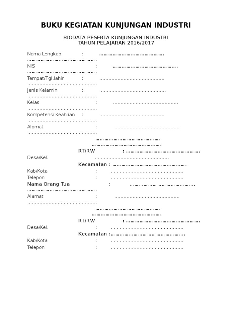 Contoh Biodata Peserta Kegiatan - SuratMenyurat.net