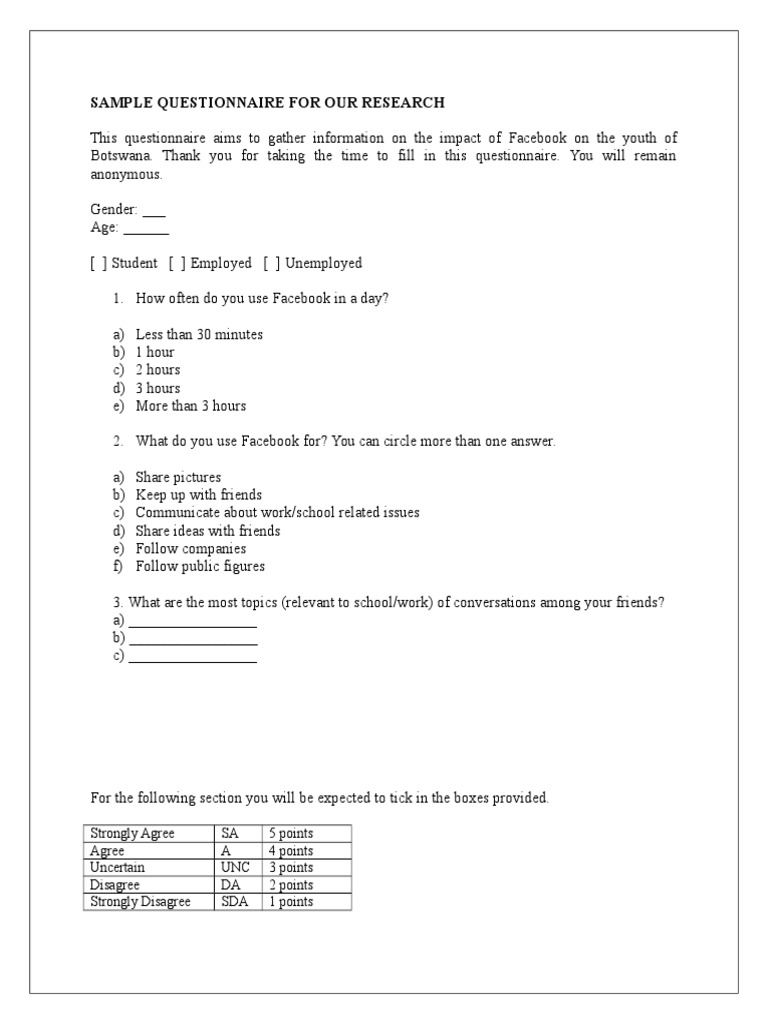 Sample Questionnaire For Our Research | PDF