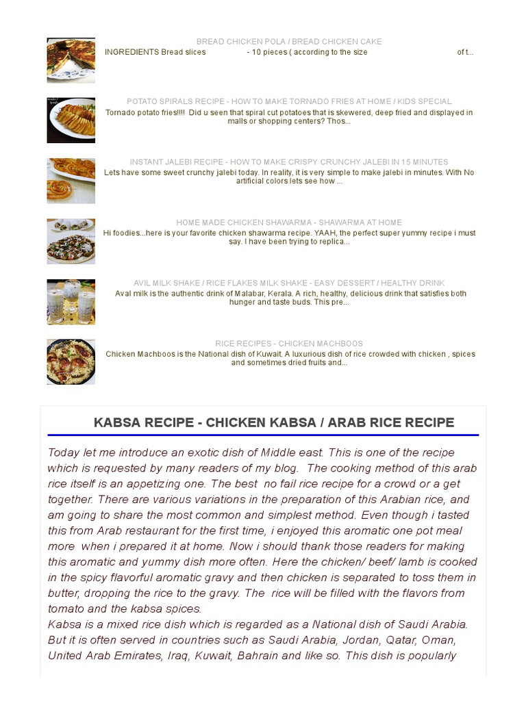 Chicken Kabsa Recipe and Ingredients | PDF | European Cuisine ...