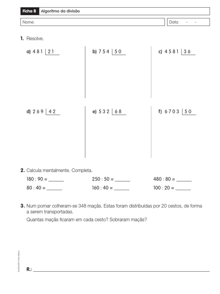 Matemática 4º Alfa - A Divisão Algoritmo | PDF