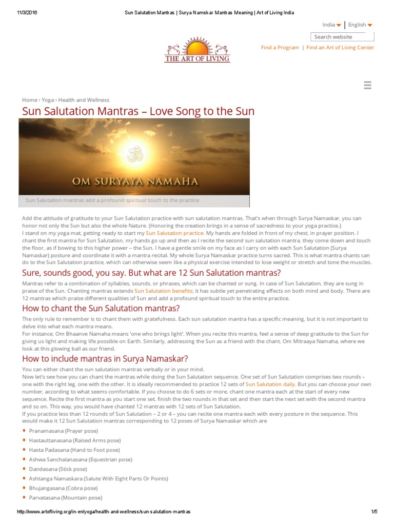 Sun Salutation Mantras - Surya Namskar Mantras Meaning | PDF | Mantra ...