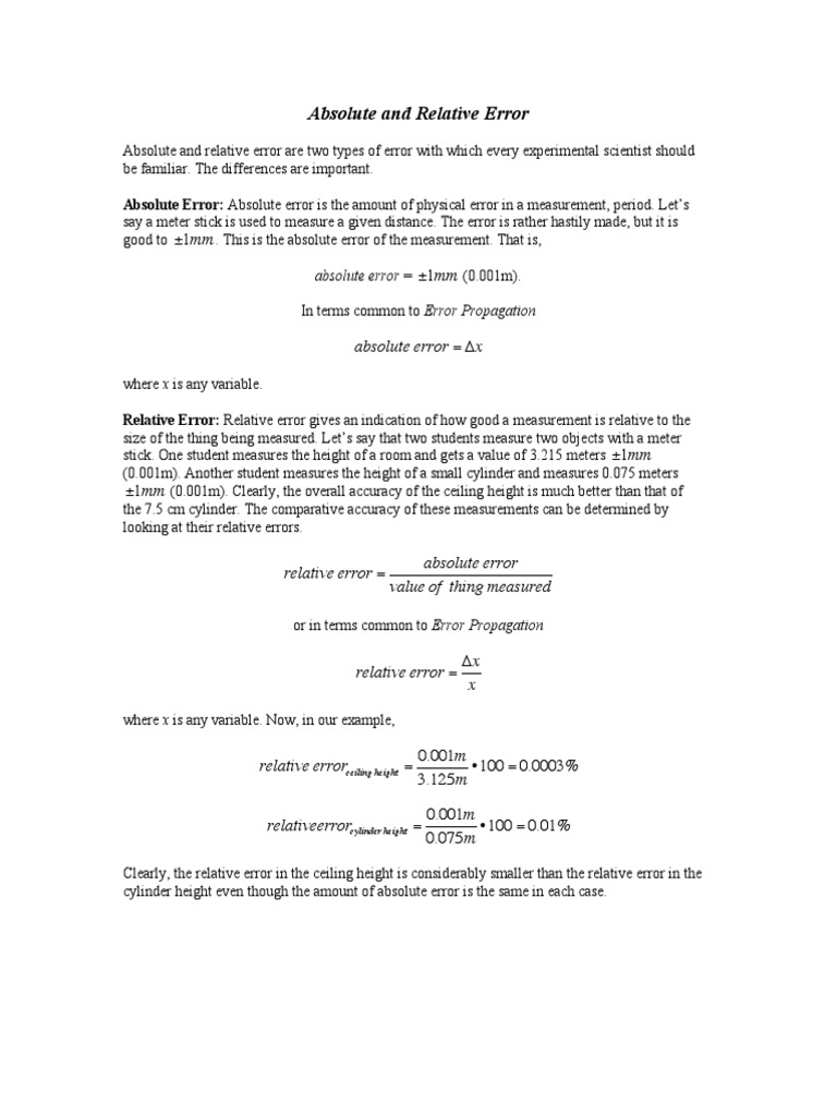 Difference Between Absolute and Relative Error PDF | PDF | Metre ...