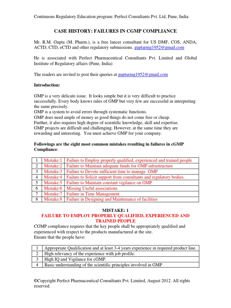 Case Histories - Failurein CGMP Compliance | PDF | Pharmacology ...