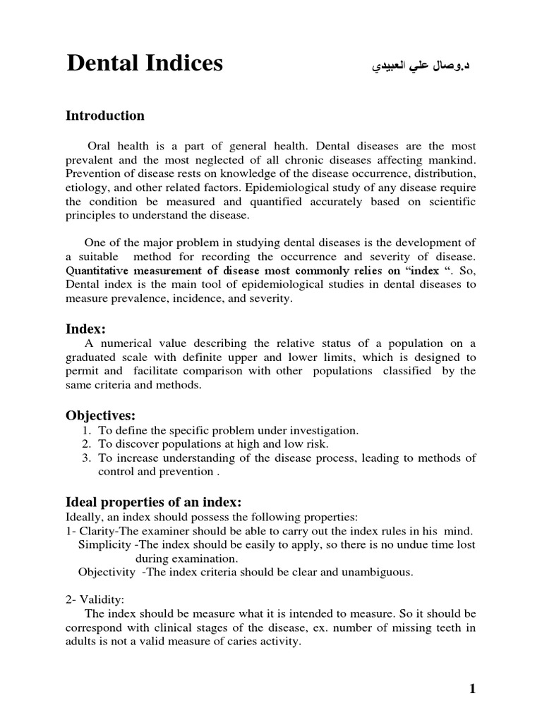 1 Dental Indices Level Of Measurement Dentistry