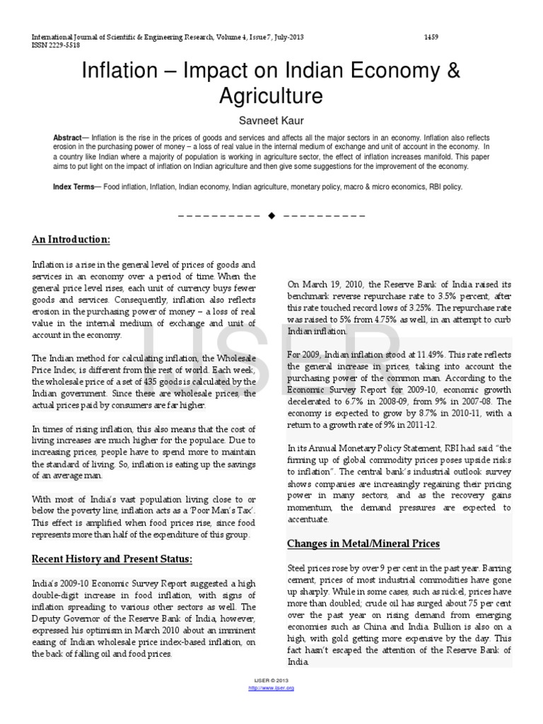 Inflation Impact On Indian Economy Agriculture | PDF | Inflation ...