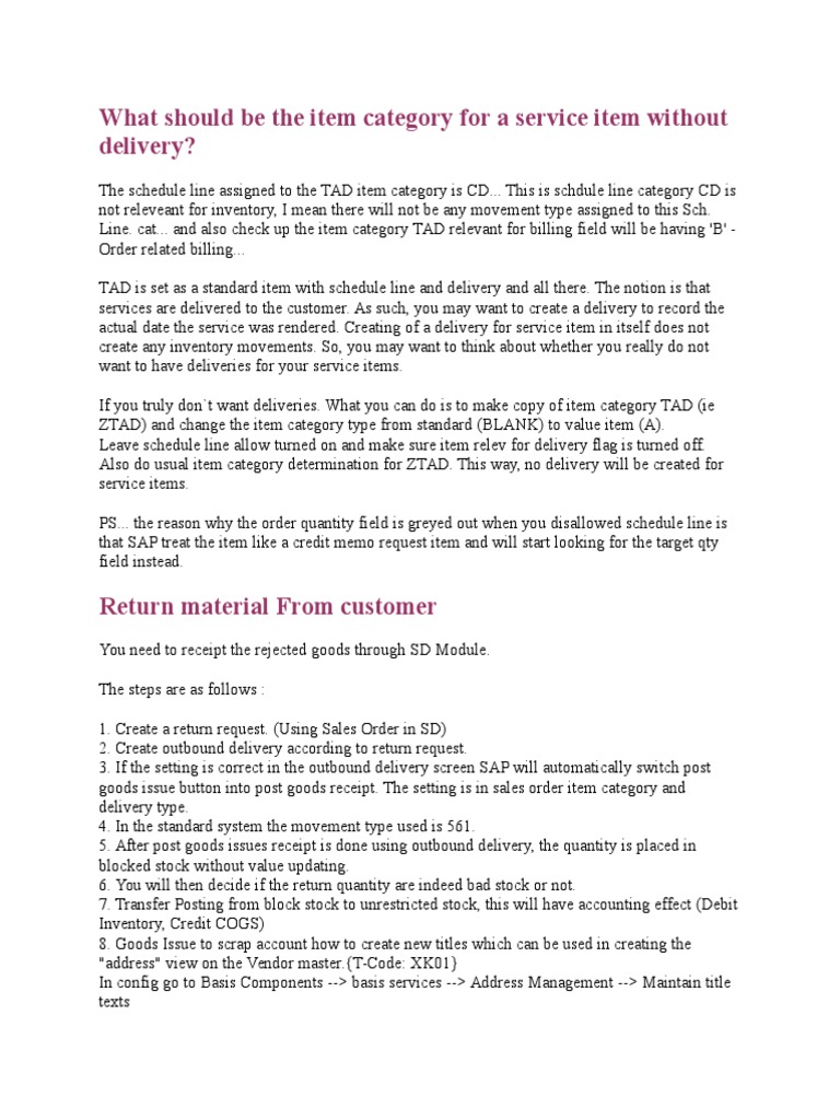 Service Item Category in SAP SD | PDF | Finance & Money Management
