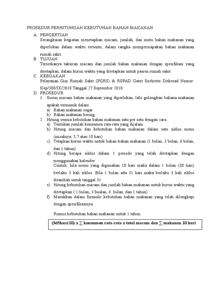 Perhitungan Kebutuhan Bahan Makanan Rumah Sakit | PDF | Teknologi ...