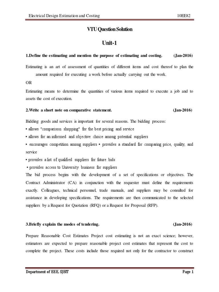 EeeViiielectrical Design Estimation and Costing 10ee81 Solution