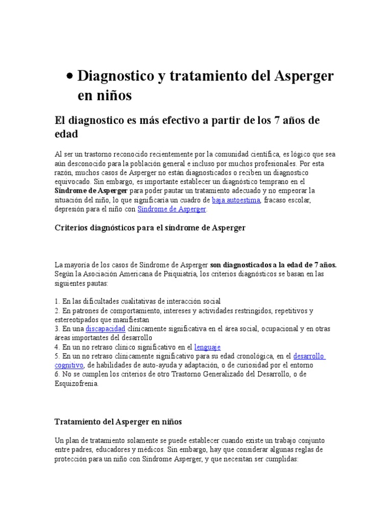 Diagnostico y Tratamiento Del Asperger en Niños | PDF | Síndrome de ...