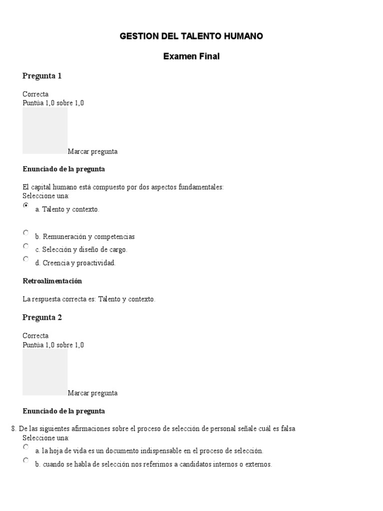 Gestion Del Talento Humano Examen Final | PDF | Recursos humanos ...