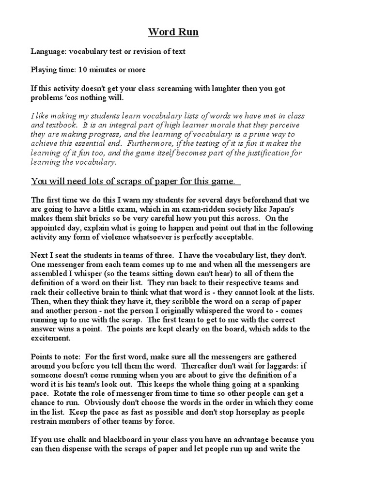 Vocab Revision-Word Run | PDF | Vocabulary | Epistemology