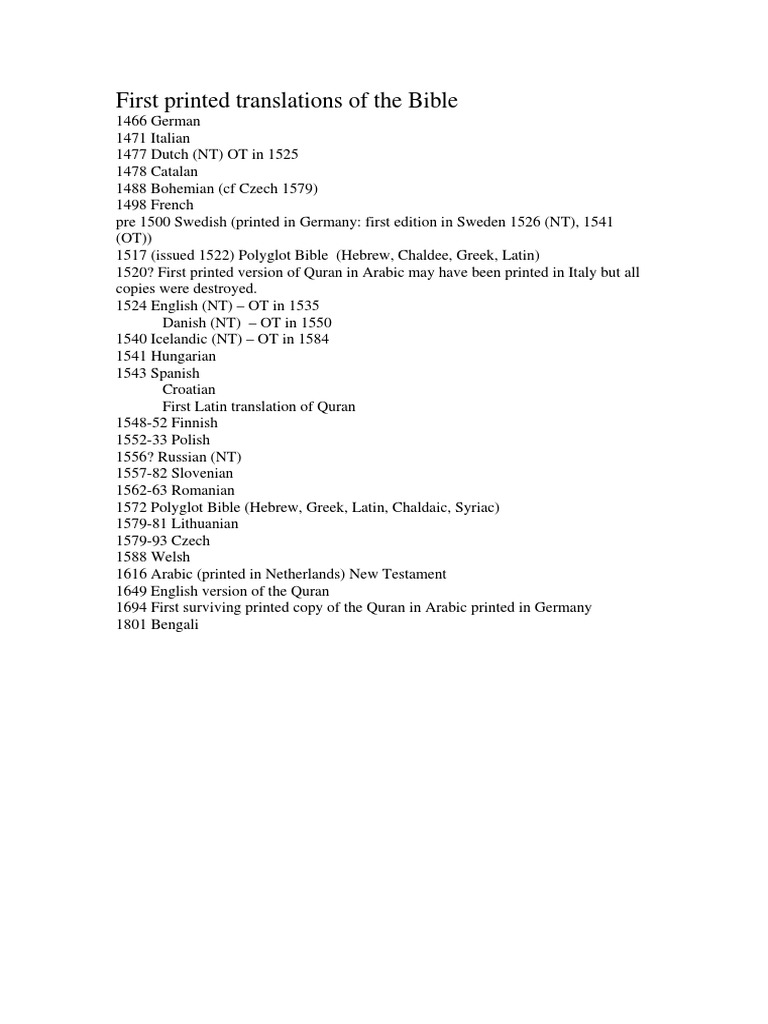 First Printed Translations of The Bible | PDF | Travel | Classics