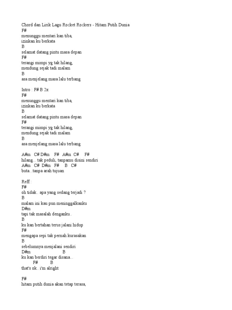 Chord Rocket Rockers Hitam Putih Dunia Tebak Gambar