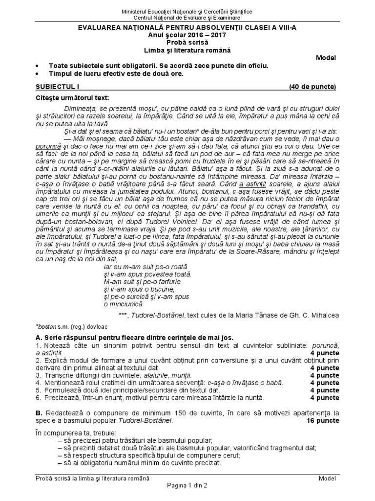 Model Evaluare Nationala 2017