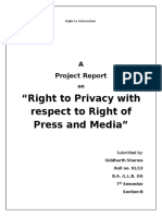 "Right To Privacy With Respect To Right of Press and Media": A Project Report
