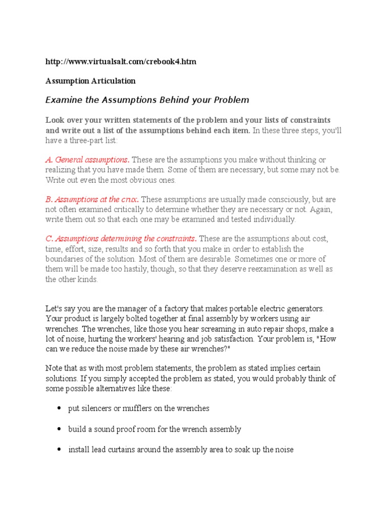 Assumption Articulation Techniques | PDF | Screw | Business
