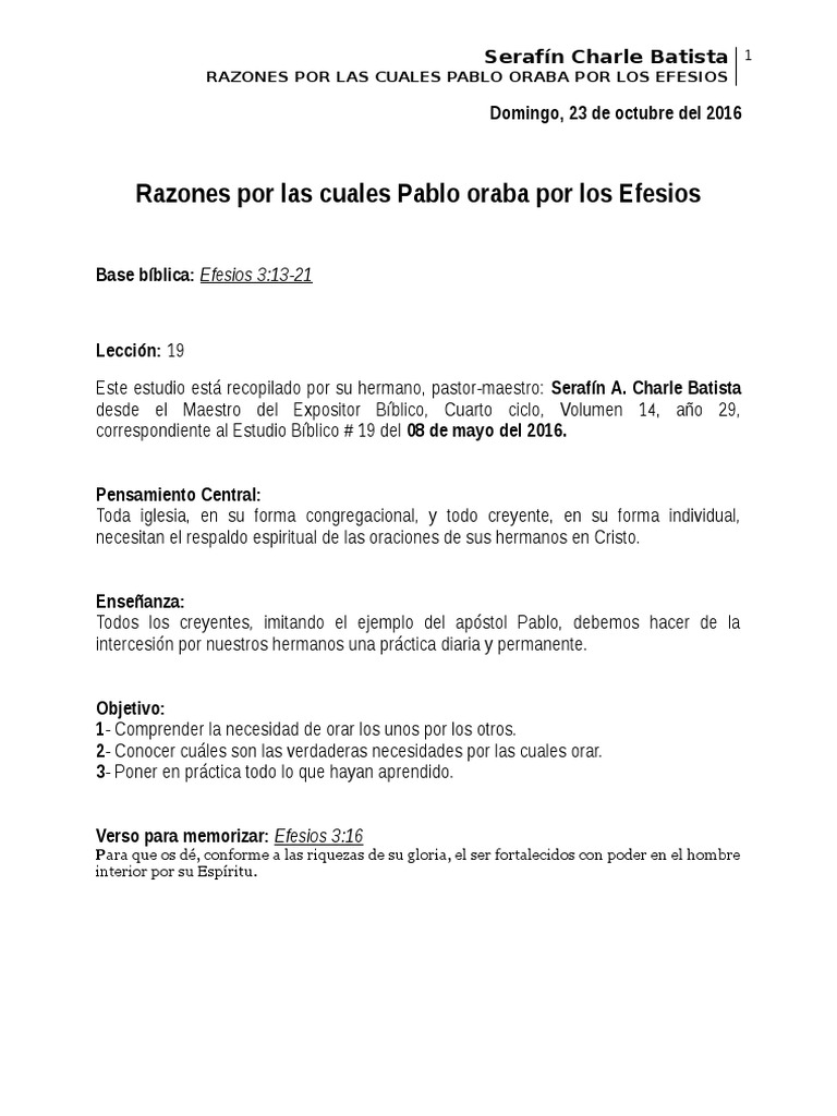 Razones Por Las Cuales Pablo Oraba Por Los Efesios Pdf Cristo Titulo Pablo El Apostol