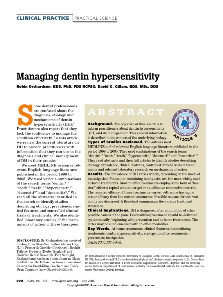 Managing Dentin Hypersensitivity PDF | PDF | Dentistry | Mouth