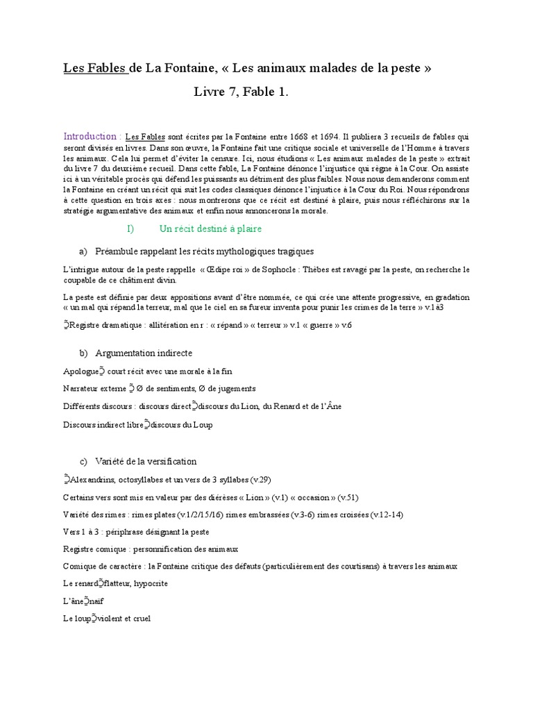 Les Animaux Malades De La Peste Résumé Court