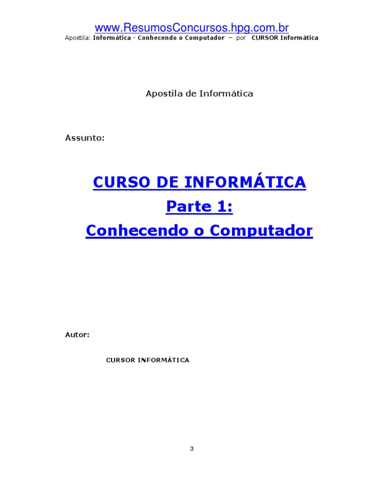 Informática - Apostila de Informática - Curso 01 | Download grátis PDF ...