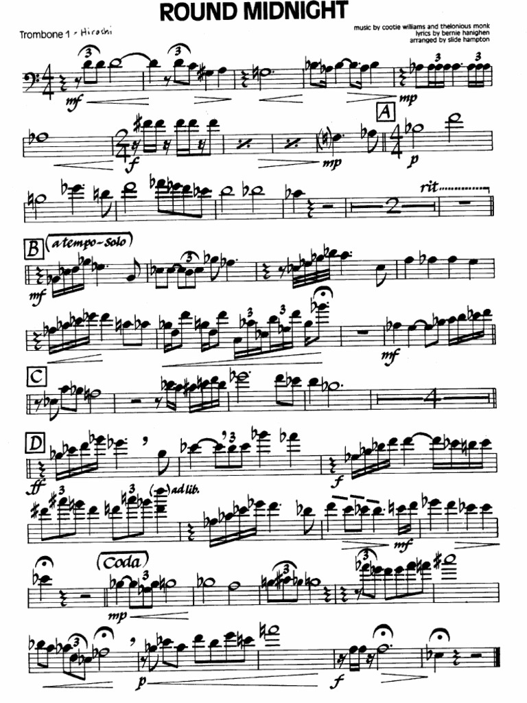 Round Midnight Trombone Quartet PDF PDF