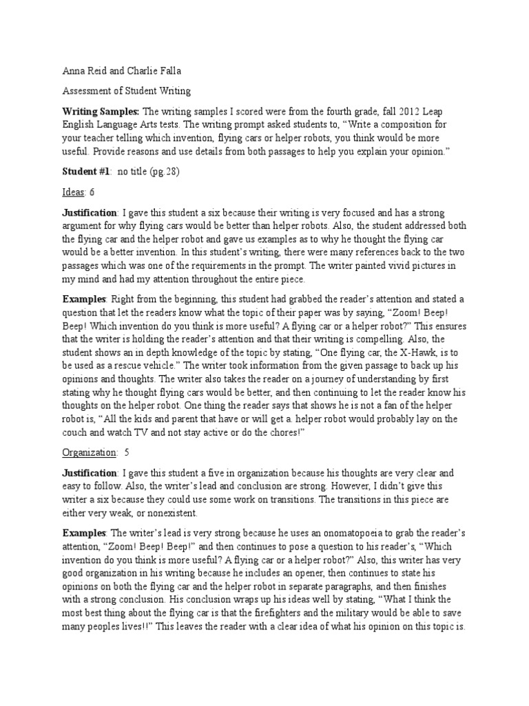 Assessment Of Student Writing Pdf Educational Assessment Robot