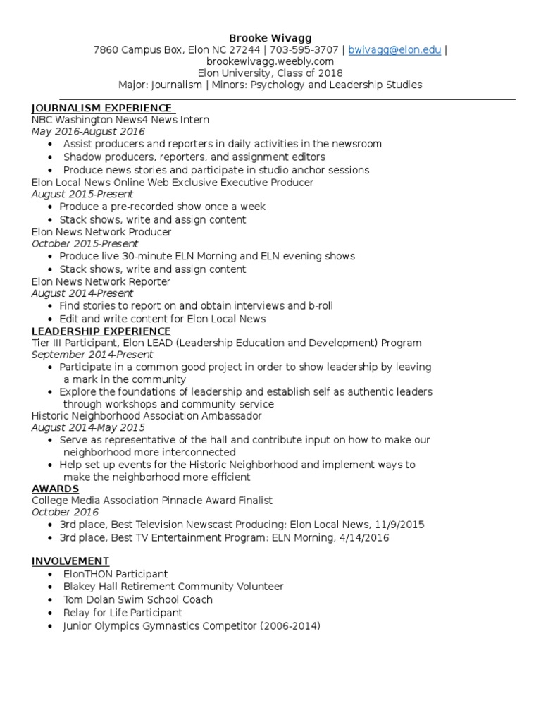 Brooke Wivagg's Journalism Resume | PDF
