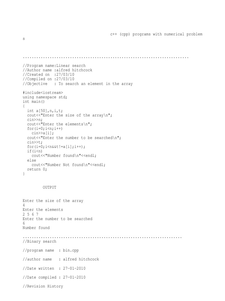 C++ (CPP) Programs With Numerical Problems | Download Free PDF ...