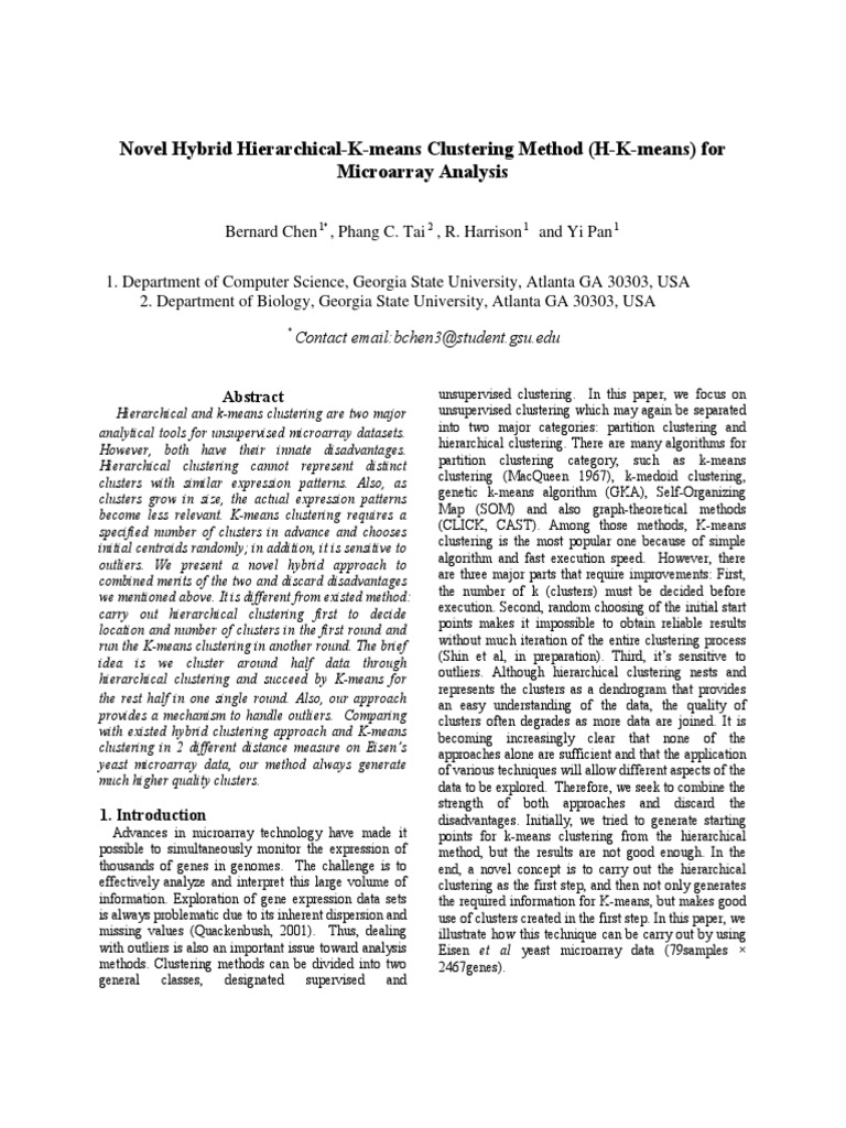 Hybrid H-K-means Clustering for Microarrays | PDF | Cluster Analysis ...