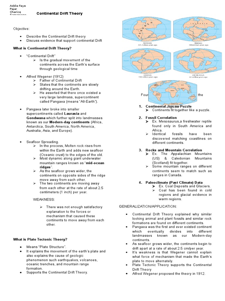 ContinentalDrift Theory Handouts (9) Plate Tectonics Continent