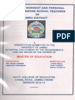 Study of Burnout and Personal Efficacy Among School Teachers of Jammu District By:- Jyoti Bala