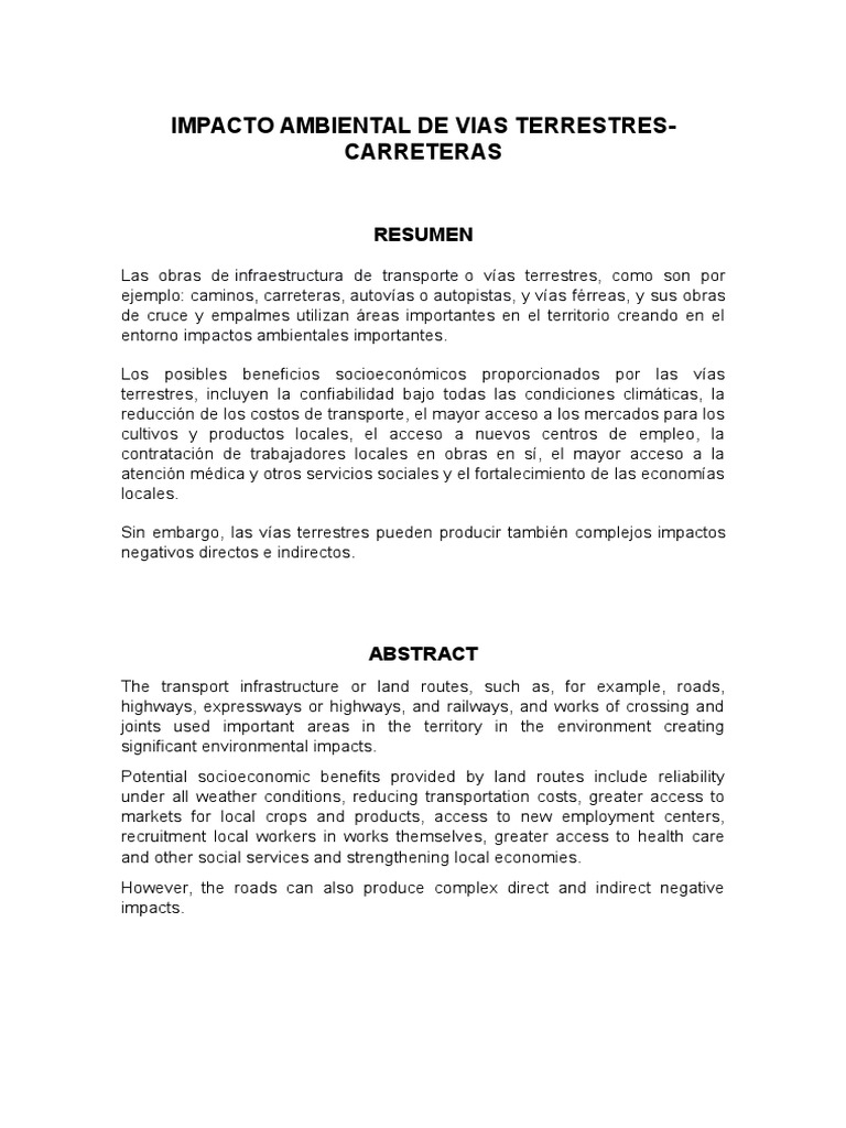 Impacto Ambiental de Vias Terrestres Degradación ambiental Carretera