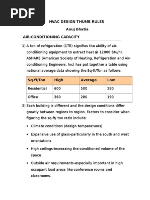 Hvac Design Thumb Rules